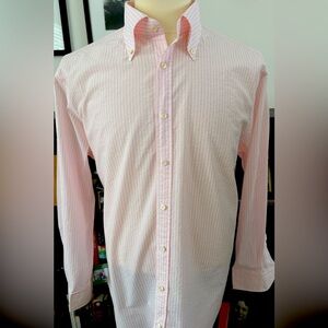 Stenstroms Preppy Seersucker Pink Striped Shirt. Size XL Fitted Body. Ex.Cond.